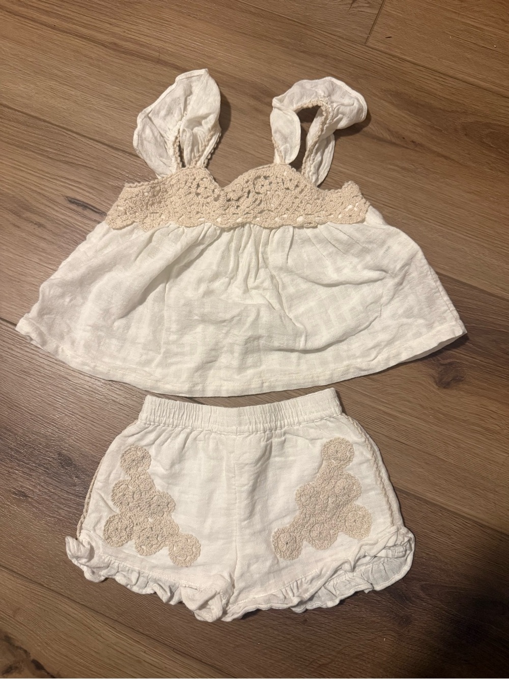 Zara Cream Two-Piece Crochet-Trim Outfit Set
